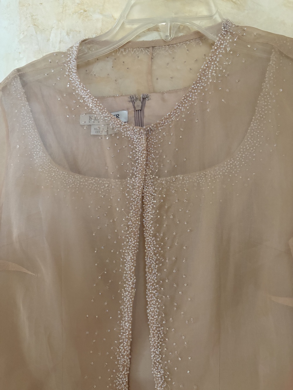 Kay Unger New York Gawn, silk square neck with beads